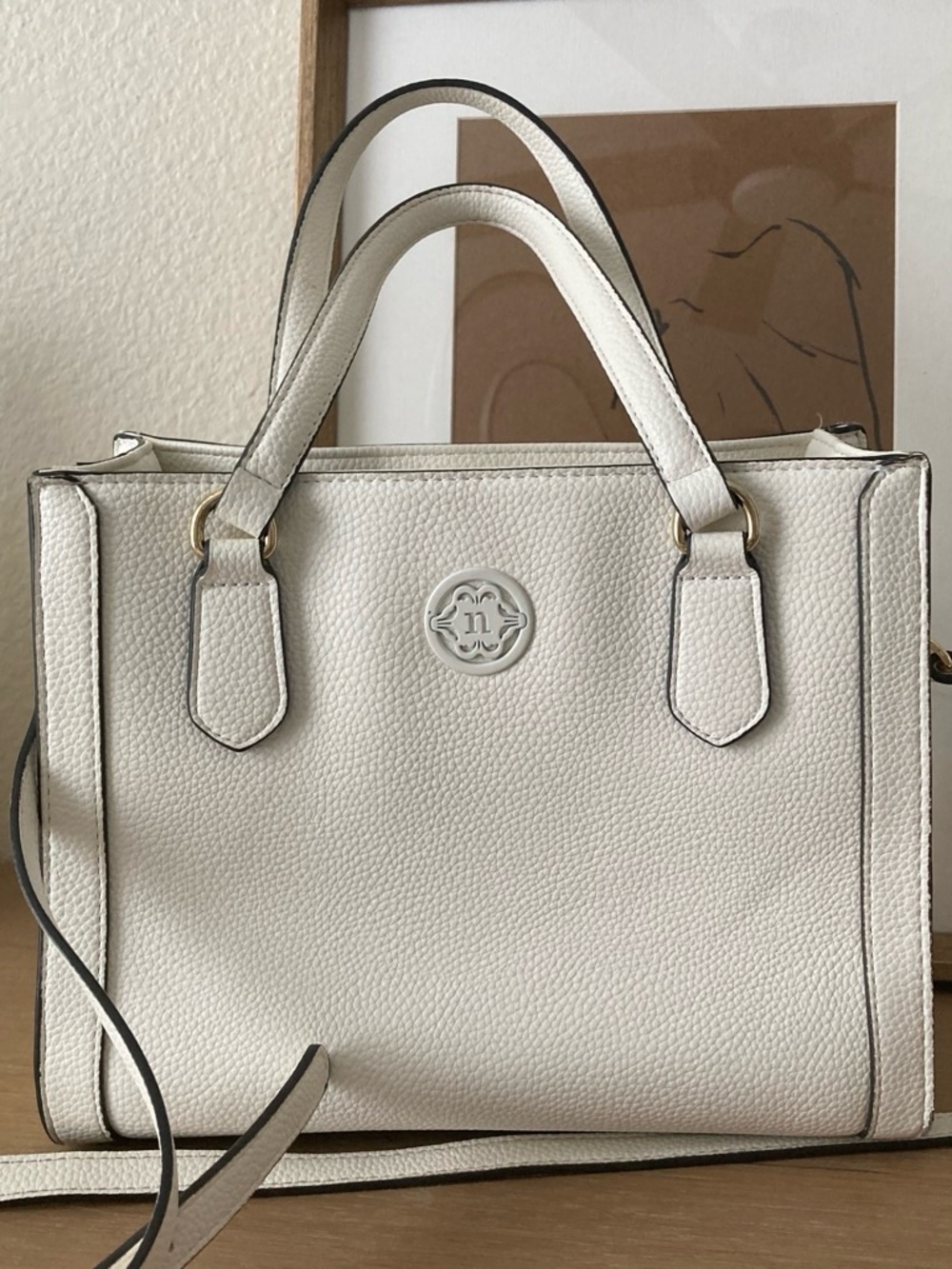Nanette Lepore White Pebble Leather Satchel with Top Handles